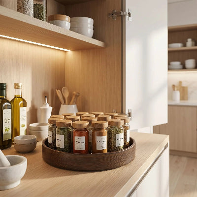 plateau tournant pot d'épices dans armoire