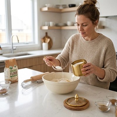 Pot a epice sucre blanc femme prepare dessert