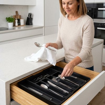 Range couvert noir compartimenté tiroir