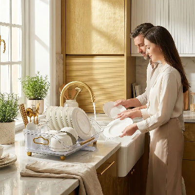Egouttoir a vaisselle homme et femme fait vaisselle