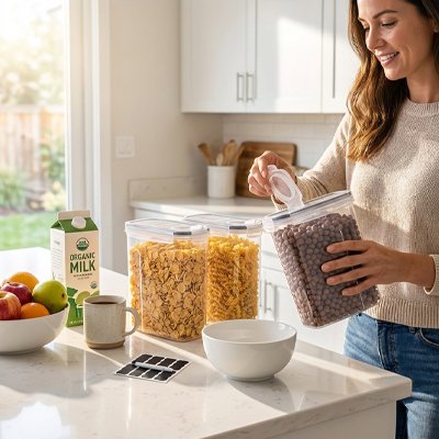 Boite de conservation alimentaire femme depose les 3 boites