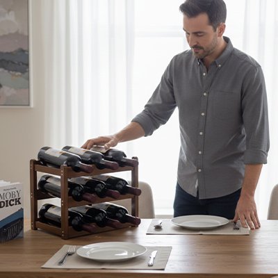 Casier bouteille brun homme choisit bouteille vin 