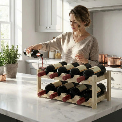 casier bouteille vin femme verse vin