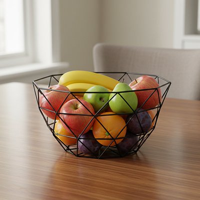 Corbeille a fruit noir sur table