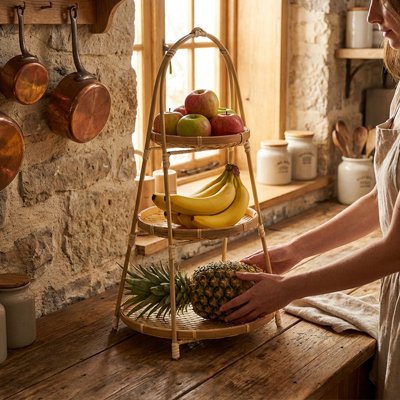 Corbeille a fruits avec plateaux tissés 