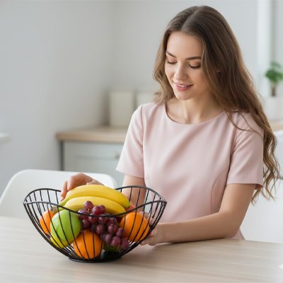 Corbeille à fruits femme arrange banane 