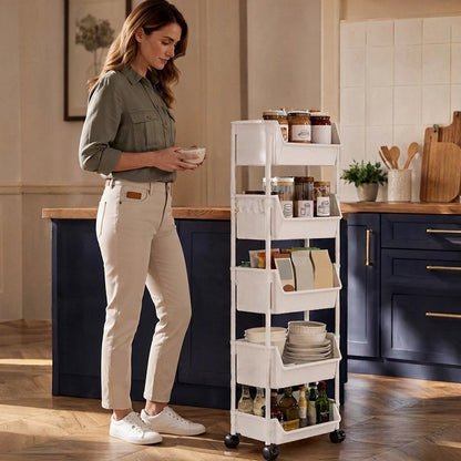 Desserte a roulette cinq niveaux pour rangement multiple