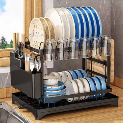 Egouttoir-vaisselle-assiette-bleu