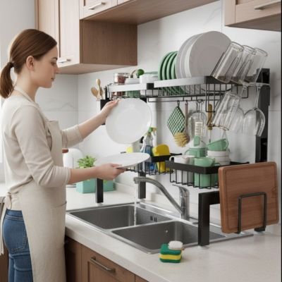 Égouttoir-vaisselle-avec-porte-ustensiles