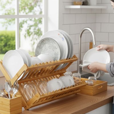 Egouttoir vaisselle double assiette en haut bol en bas 
