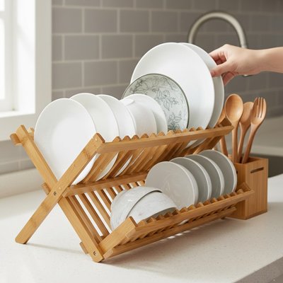 Egouttoir vaisselle en bois de bambou clair