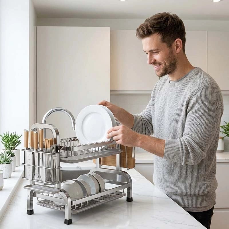 Egouttoir vaisselle monsieur place assiette blanche