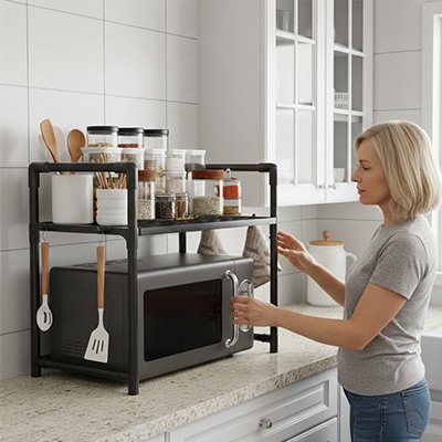 Étagère à épices femme utilise micro onde en dessous etagere 
