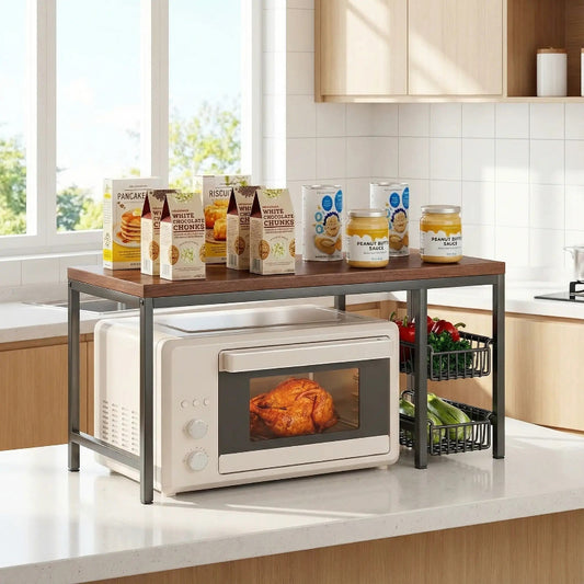 etagere cuisine sur comptoir en bois et metal