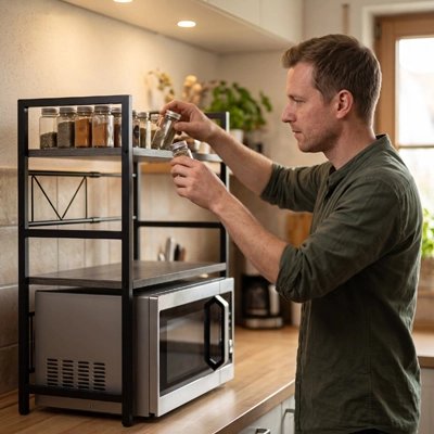 Étagère micro onde avec espace de rangement double