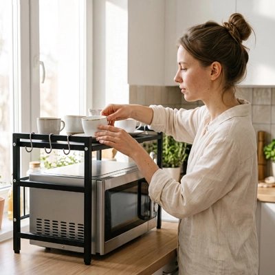 Etagere micro onde noir double rangement