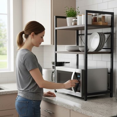 Etagere pour micro onde femme ouvre micro onde