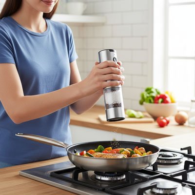 Moulin à poivre électrique dans cuisson en cours​ 