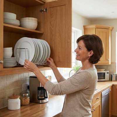 Organisateur cuisine assiette blanche armoire 