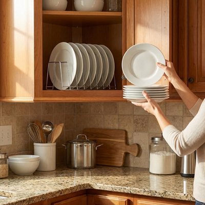 Organisateur cuisine femme installe assiette