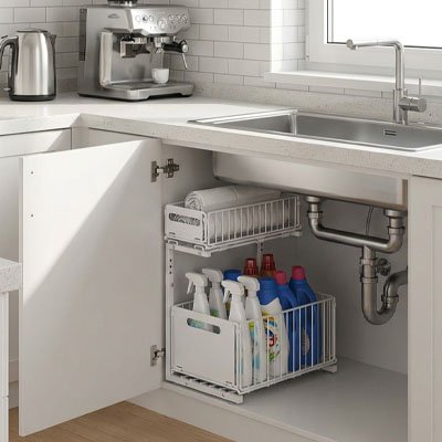 Organisateur-placard-cuisine-blanc-sous-évier