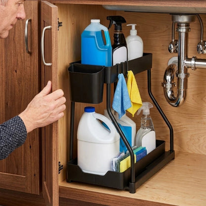 Organisateur sous évier avec gallon liquide
