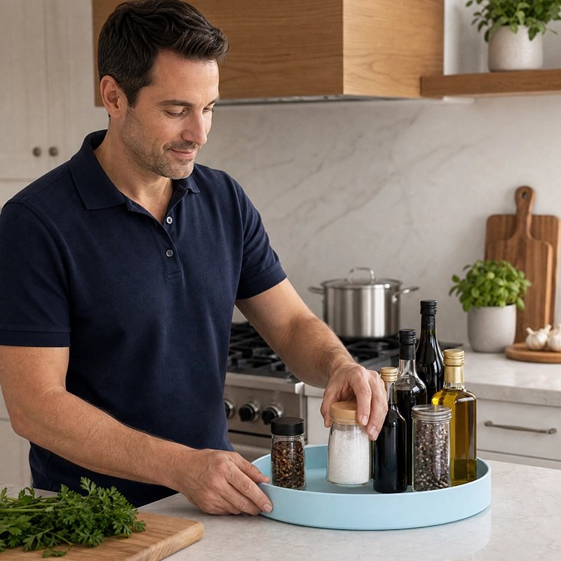 Plateau tournant​ homme depose saliere