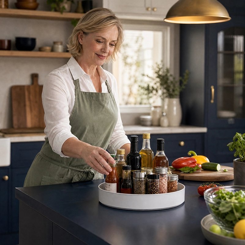 Plateau tournant​ sur comptoir en marbre gris