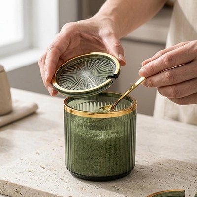 Pot a epice vert avec bordure or