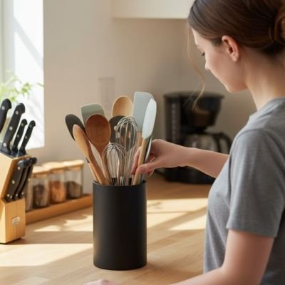 Pot ustensiles cuisine avec spatule silicone 