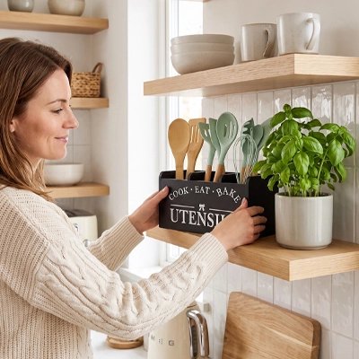 Pot ustensiles Cuisine en bois rustique