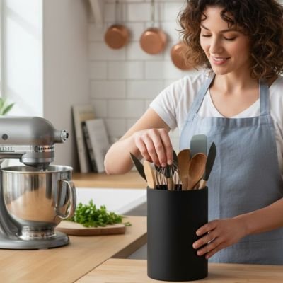 Pot ustensiles cuisine femme organise repas 