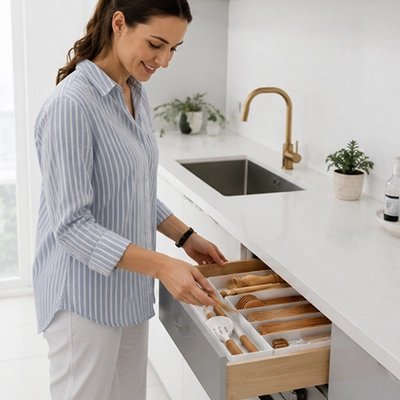 Range couvert compactant avec sections diverses