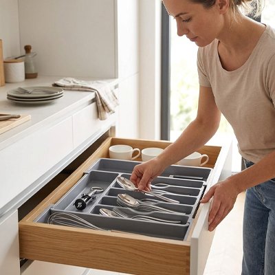 Range couvert multiple compartiment gris