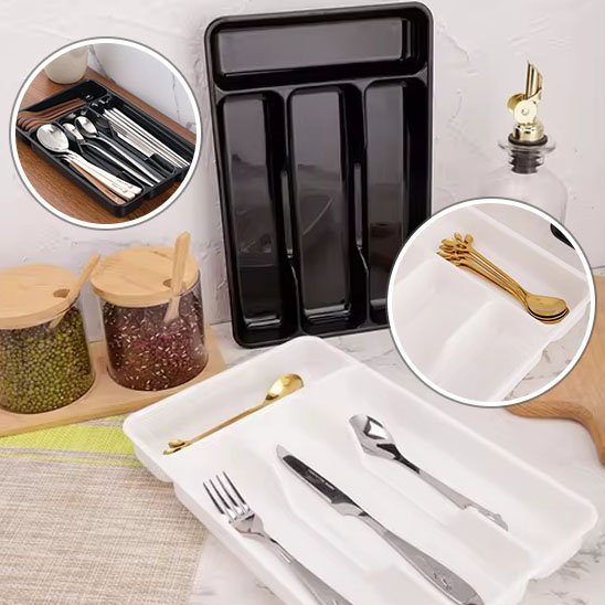 range couvert banc et noir fouchette cuillere pot epices