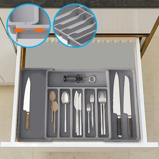 range couverts tiroir gris ouvre bouteille couteau cuillere fourchette