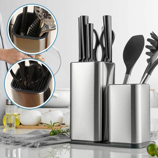 rangement pour couverts stainless sur comptoir