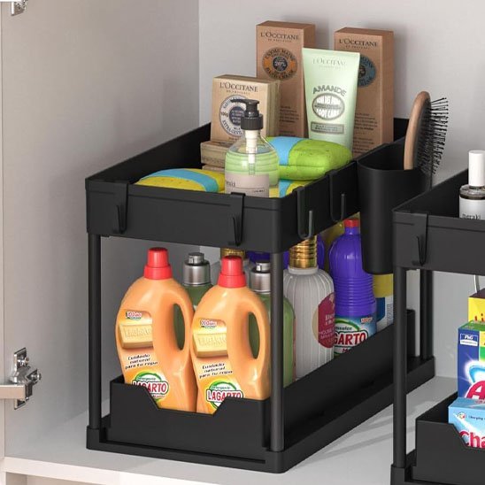 rangement sous evier organisation produit hygiene nettoyage maison