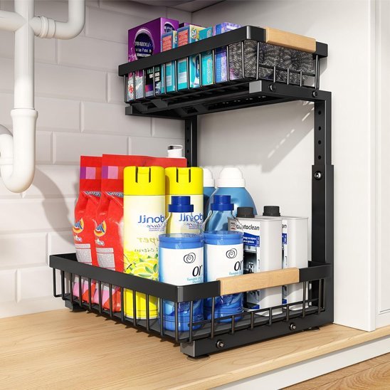 rangement sous evier savon noir deux etages