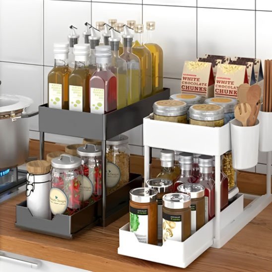 rangement sous evier blanc retractable